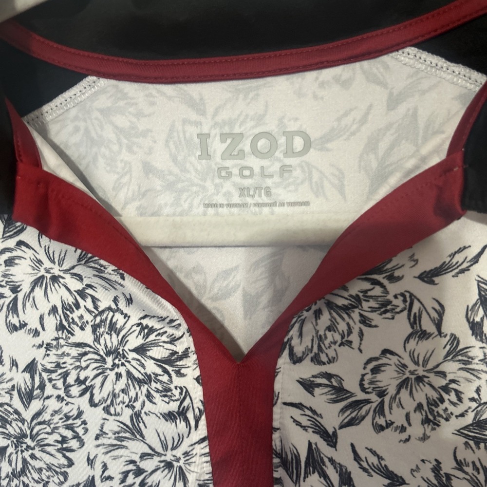 Izod  Golf Sleeveless Pullover Polo Top Women XL Floral Black/white/refd - Picture 2 of 4